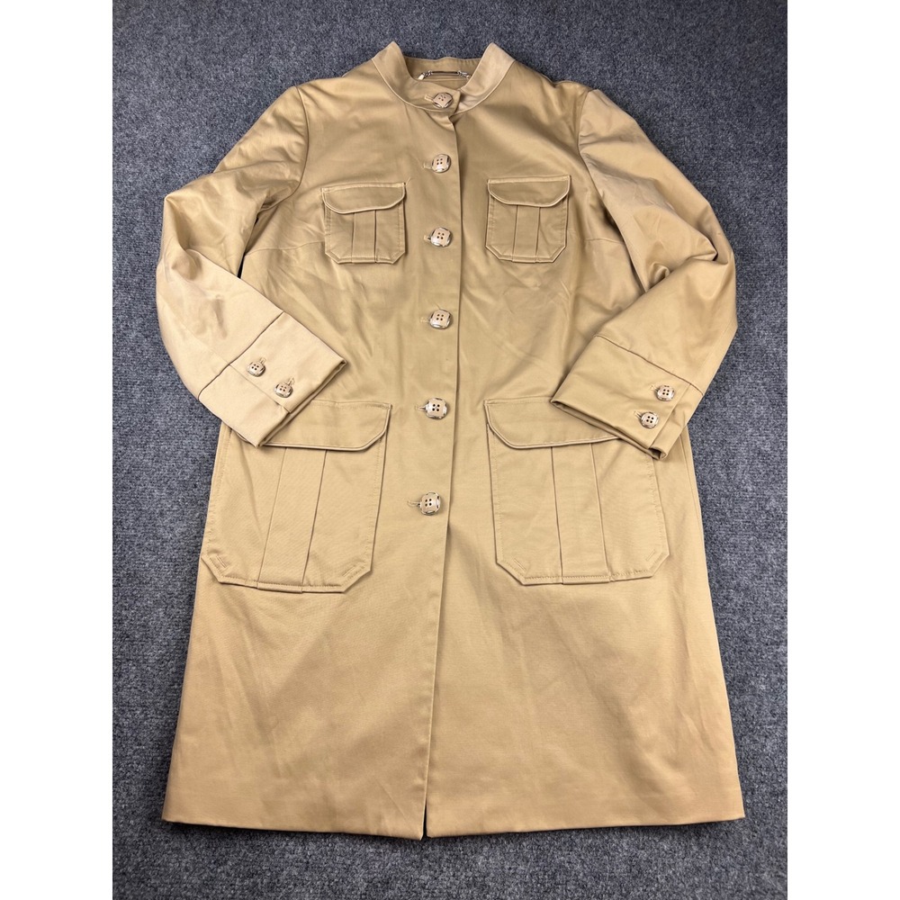 Dana Buchman Khaki Trench Coat Zebra Print Lining Utility Jacket Tan Womens M